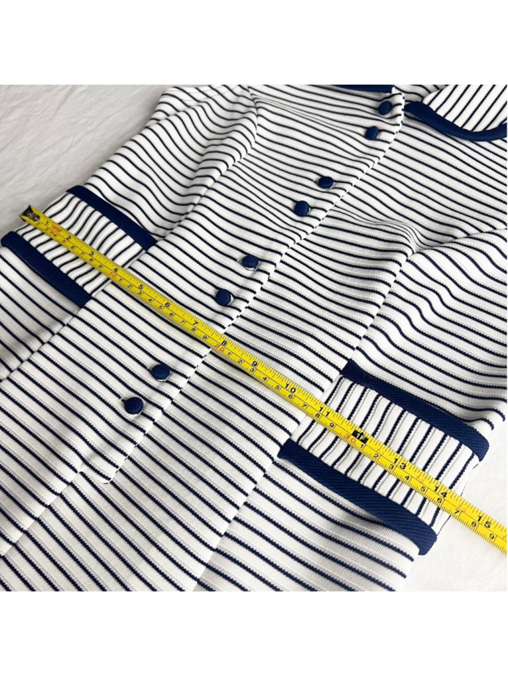Vintage Navy White Striped Polo Dress Retro Mod Preppy Golf Tennis Nautical Sz S - Picture 4 of 9